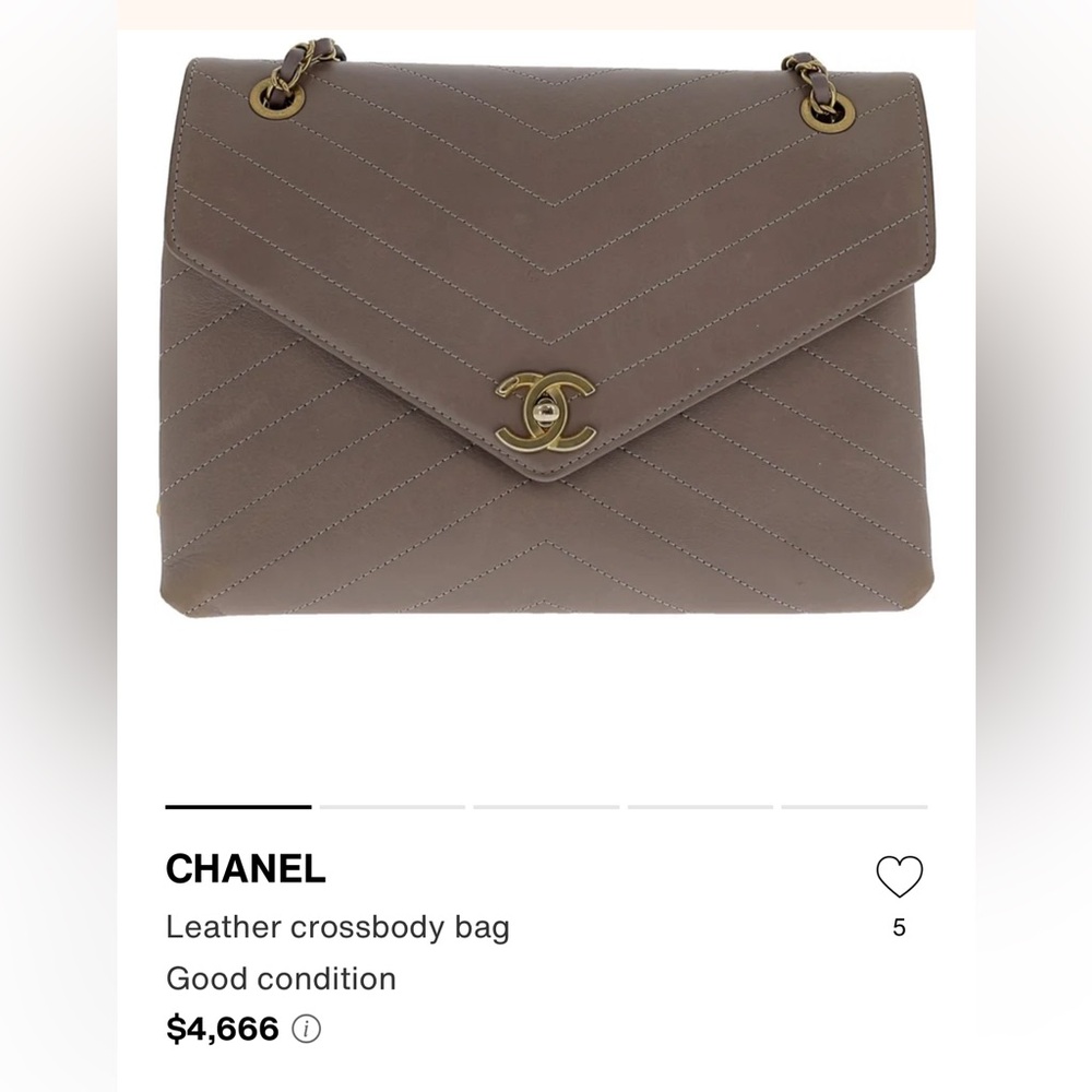 Chanel Grey-Taupe Chevron Leather Flap Bag Shoulder Crossbody Vintage Gold HW - Picture 3 of 17